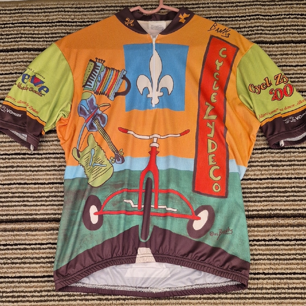 VOMAX x Vergie Banks Art Signed Green Orange Poly Womens Cycling Jersey Sz 3 M
